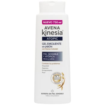 Gel de ducha emoliente sin jabón con avena para pieles sensibles y atópica Atopic Avena Kinesia 750 ml.