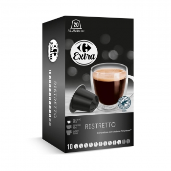 Café ristretto en cápsulas Carrefour Extra compatible con Nespresso Original 20 ud.