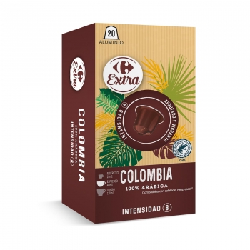 Café Colombia en cápsulas Carrefour Extra compatible con Nespresso Original 20 ud.