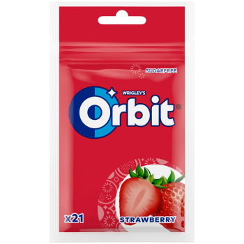 Chicles sabor fresa Orbit sin azúcar doy pack 29 g.