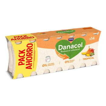 Leche fermentada desnatada sabor tropical sin azúcar añadido Danone Danacol sin gluten pack de 14 unidades de 96 ml. 14 x 96 ml