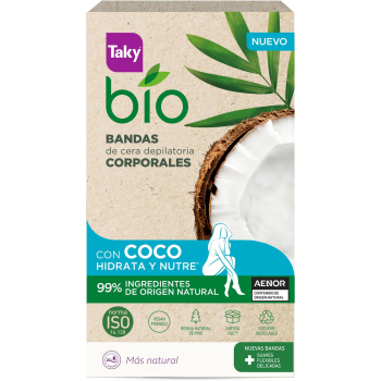 Bandas de cera depilatoria corporales con Coco ecológicas Taky 16 ud.