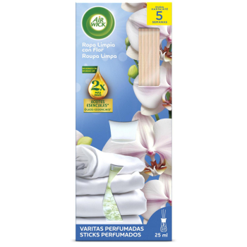 Ambientador de varillas ropa limpia con flor Air Wick 25 ml.