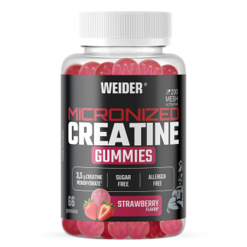 Creatina monohidrato micronizada en gominolas sabor fresa Weider sin azúcar 66 ud.