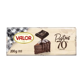 Chocolate para postres 70% cacao Valor sin gluten 200 g.