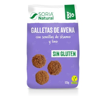 Galletas de avena con semillas de sésamo y lino ecológicas Soria Natural Bio sin gluten 125 g.