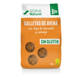 Galletas de avena con chips de chocolate y naranja ecológicas Soria Natural Bio sin gluten 125 g.