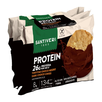 Tortitas de arroz proteicas con chocolate negro Santiveri sin gluten y sin azúcar añadido pack de 3 unidades de 30 g 3 x 30 g