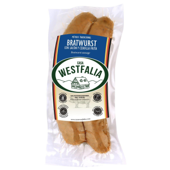 Salchicha Bratwurst con lacón y cebolla frita Casa Westfalia sin gluten y sin lactosa 180 g.