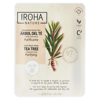 Mascarilla facial tisú purificante con árbol de té y ácido hialurónico Iroha Nature 1 ud.