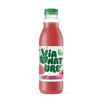 Bebida con mezcla de zumos y puré de frutas con extracto de hibiscus botella ViaNature 750 ml.