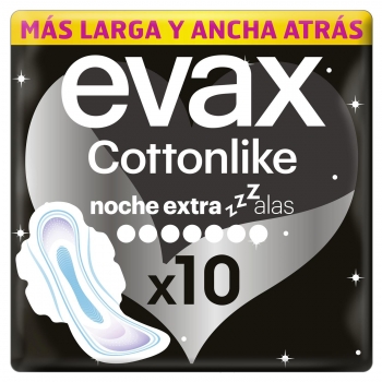 Compresas noche extra con alas Cottonlike Evax 10 ud.