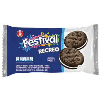 Galletas de chocolate rellenas de crema sabor vainilla Noel Festival Recreo 360 g.