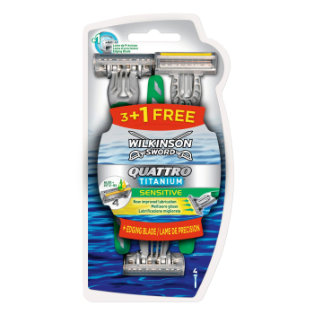 Maquinillas desechables para hombre Sword Quattro Titanium Sensitive Wilkinson 4 ud.