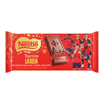 Turrón de chocolate con relleno de avellana y cereal crujiente Nestlé La Roja 207 g.