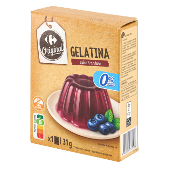 Gelatina sabor arándanos Original Carrefour sin azúcar añadido, sin gluten 31 g.