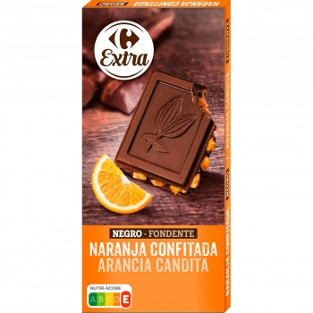 Chocolate negro de naranja confitada Extra Carrefour 200 g.
