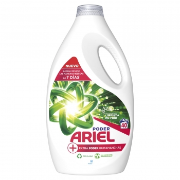 Detergente líquido + extra poder quitamanchas Ariel 40 lavados.