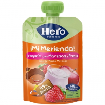 Yogur infantil de yogurín con manzana y fresa sin azúcar añadido Hero Mi Merienda sin aceite de palma 100 g.
