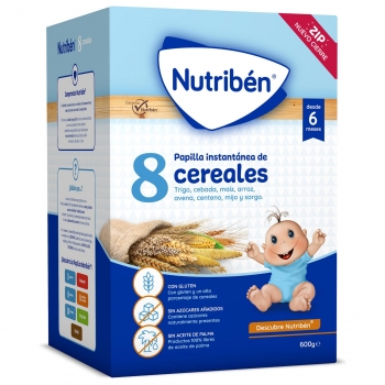 Papilla infantil desde 6 meses 8 cereales Nutribén sin aceite de palma 600 g.