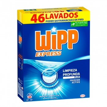 Detergente en polvo limpieza profunda plus frescor activo Wipp Express 46 lavados.