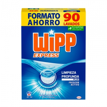 Detergente en polvo limpieza profunda plus frescor activo Wipp Express 90 lavados.