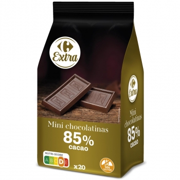 Chocolate en porciones 85% cacao Extra Carrefour 200 g.