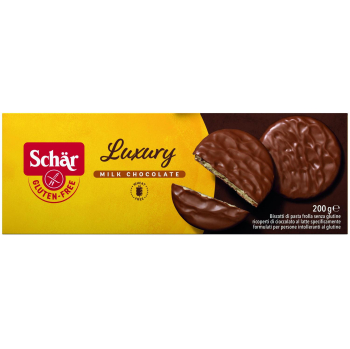 Galletas cubiertas de chocolate con leche Luxury Schär sin gluten 200 g.