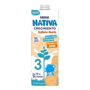 Preparado lácteo infantil de crecimiento desde 12 meses sabor galleta maría Nestlé Nativa 3 sin aceite de palma brik 1 l.