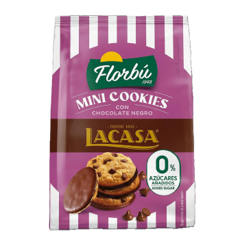 Mini cookies con chocolate negro Lacasa Florbú sin azúcar añadido 150 g.