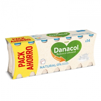 Leche fermentada líquida natural sin azúcar añadido Danone Danacol sin gluten pack de 14 unidades de 100 g.