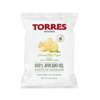 Patatas fritas sabor a lima y pimienta negra con 100% aceite de aguacate Torres sin gluten 125 g.