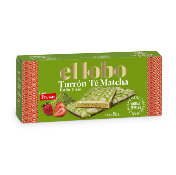 Turrón de té matcha con fresas estilo Tokio El Lobo 150 g.