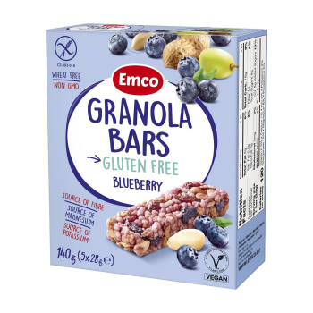 Barritas de cereales con arándanos Emco sin gluten pack de 5 unidades de 28 g. 5 x 28 g