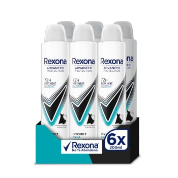 Desodorante en spray antitranspirante invisible aqua Rexona 6 unidades 200 ml. 6 x 200 ml