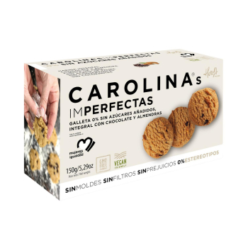 Galletas integrales con chocolate y almendras Carolina's Imperfectas Honest Foods sin azúcar añadido 150 g