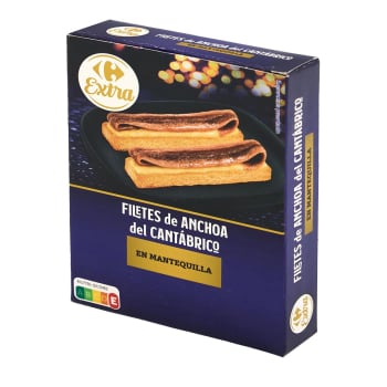 Filetes de anchoa del Cantábrico en mantequilla Extra Carrefour 70 g.