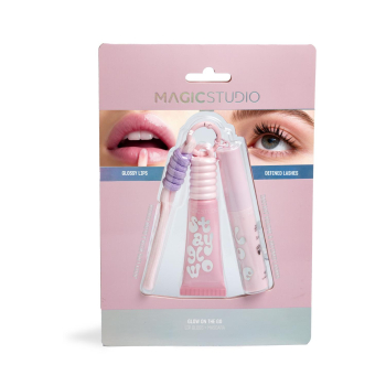 Set lip gloss + mascara pestañas glow on the go Magic Studio 1 ud.