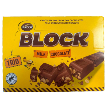Chocolate con leche con cacahuetes Block Arcor Trio 110 g.