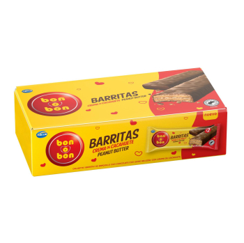 Barritas de barquillo con chocolate con leche rellenas de crema de cacahuete Bon o Bon Arcor 40 g.