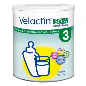 Leche infantil de crecimiento desde 1 año a base de proteína de soja Velactín sin lactosa 800 g.