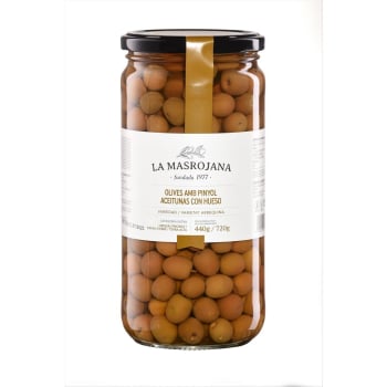 Aceitunas con hueso arbequinas La Masrojana 440 g.
