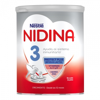 Leche infantil de crecimiento desde 1 año Nestle Nidina 3 sin gluten sin aceite de palma 800 g.