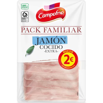 Jamón cocido extra pack familiar en lonchas Campofrio sin gluten sin lactosa 200 g.