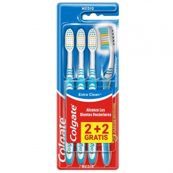 Cepillo de dientes medio elimina bacterias bucales Extra Clean Colgate 4 ud.