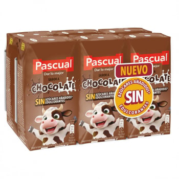 Batido sabor a chocolate Pascual pack de 6 briks de 200 ml.