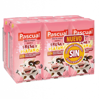 Batido sabor a fresa y plátano Pascual pack de 6 briks de 200 ml.