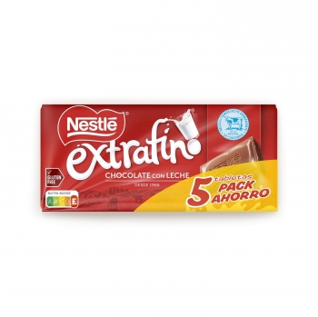 Chocolate con leche extrafino Nestlé sin gluten pack de 5 tabletas de 125 g.