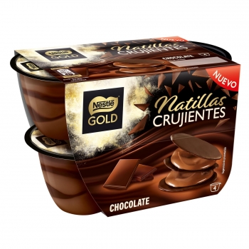 Natillas crujientes de chocolate Nestlé Gold pack de 4 unidades de 85 g.