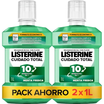 Enjuague bucal protección dientes y encías menta fresca Listerine pack de 2 unidades de 1 l. 2 x 1 l